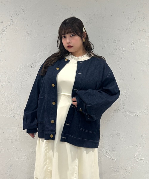ZOZOWEEK OUTER FAIR】【大きいサイズ】つけ襟+ノーカラーデニム
