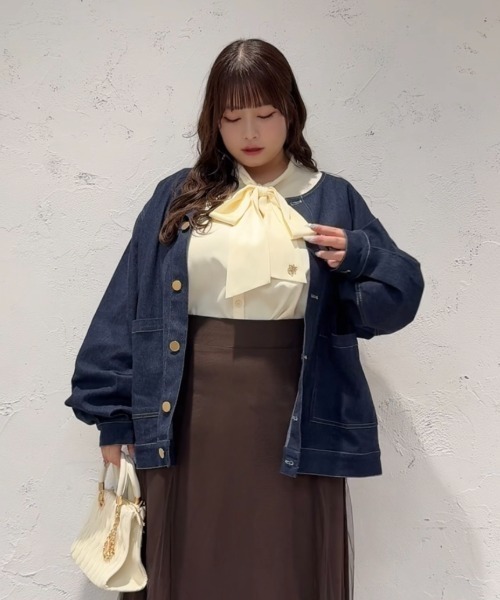 ZOZOWEEK OUTER FAIR】【大きいサイズ】つけ襟+ノーカラーデニム