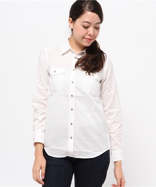 SEVENDAYS=SUNDAY（セブンデイズサンデイ）の「甘織ツイル　長袖ミリタリーシャツ（シャツ/ブラウス・レディース・カーキ/オフホワイト/ネイビー・LARGE/MEDIUM）」の2枚目の写真