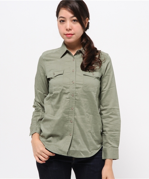 SEVENDAYS=SUNDAY（セブンデイズサンデイ）の「甘織ツイル　長袖ミリタリーシャツ（シャツ/ブラウス・レディース・カーキ/オフホワイト/ネイビー・LARGE/MEDIUM）」の3枚目の写真