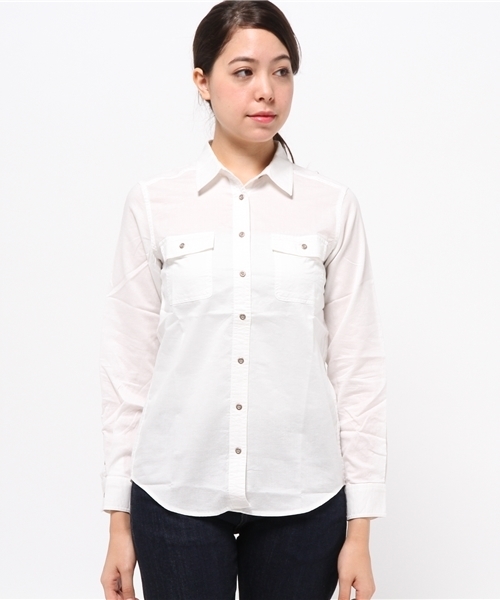 SEVENDAYS=SUNDAY（セブンデイズサンデイ）の「甘織ツイル　長袖ミリタリーシャツ（シャツ/ブラウス・レディース・カーキ/オフホワイト/ネイビー・LARGE/MEDIUM）」の4枚目の写真