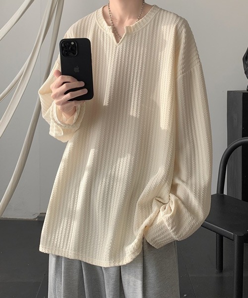 Ressaca(レサーカ)の「オーバーサイズ無地キーネックロンT(Tシャツ/カットソー・メンズ・ナチュラル/ブラック/カーキ/チャコール/ホワイト・M/L/XL)」の17枚目の写真