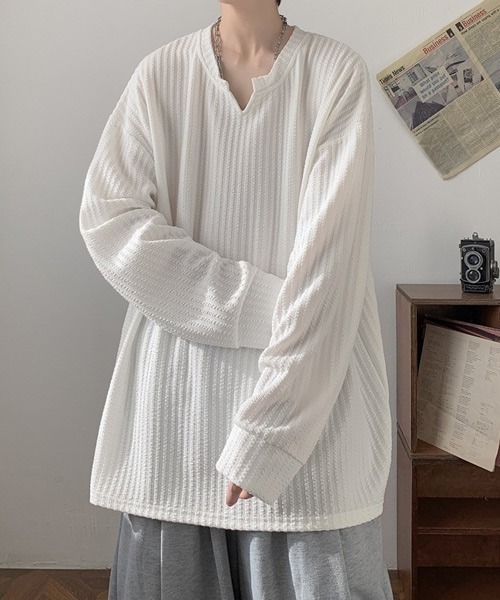 Ressaca(レサーカ)の「オーバーサイズ無地キーネックロンT(Tシャツ/カットソー・メンズ・ナチュラル/ブラック/カーキ/チャコール/ホワイト・M/L/XL)」の13枚目の写真
