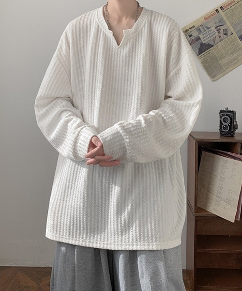 Ressaca(レサーカ)の「オーバーサイズ無地キーネックロンT(Tシャツ/カットソー・メンズ・ナチュラル/ブラック/カーキ/チャコール/ホワイト・M/L/XL)」の12枚目の写真