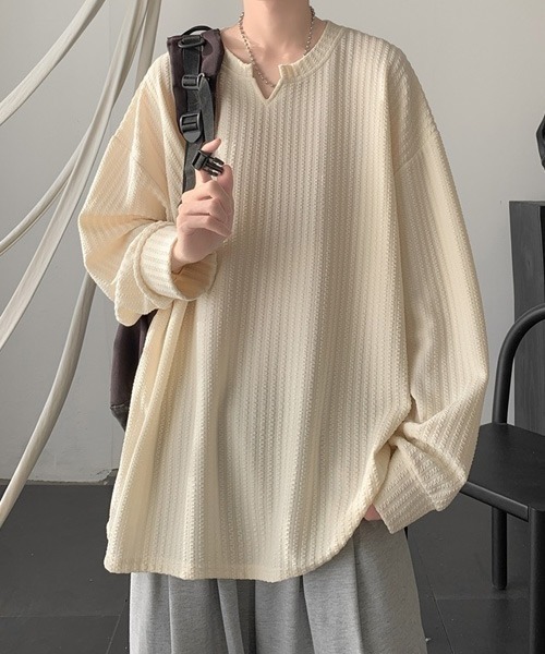 Ressaca(レサーカ)の「オーバーサイズ無地キーネックロンT(Tシャツ/カットソー・メンズ・ナチュラル/ブラック/カーキ/チャコール/ホワイト・M/L/XL)」の18枚目の写真