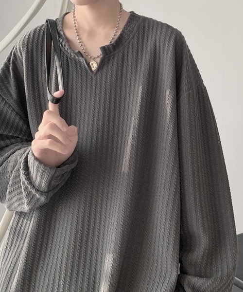 Ressaca(レサーカ)の「オーバーサイズ無地キーネックロンT(Tシャツ/カットソー・メンズ・ナチュラル/ブラック/カーキ/チャコール/ホワイト・M/L/XL)」の20枚目の写真