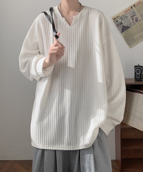 Ressaca(レサーカ)の「オーバーサイズ無地キーネックロンT(Tシャツ/カットソー・メンズ・ナチュラル/ブラック/カーキ/チャコール/ホワイト・M/L/XL)」の8枚目の写真