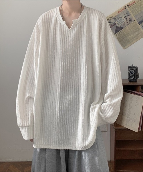 Ressaca(レサーカ)の「オーバーサイズ無地キーネックロンT(Tシャツ/カットソー・メンズ・ナチュラル/ブラック/カーキ/チャコール/ホワイト・M/L/XL)」の14枚目の写真