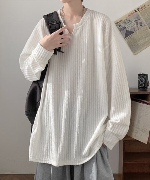 Ressaca(レサーカ)の「オーバーサイズ無地キーネックロンT(Tシャツ/カットソー・メンズ・ナチュラル/ブラック/カーキ/チャコール/ホワイト・M/L/XL)」の11枚目の写真