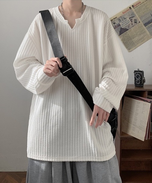Ressaca(レサーカ)の「オーバーサイズ無地キーネックロンT(Tシャツ/カットソー・メンズ・ナチュラル/ブラック/カーキ/チャコール/ホワイト・M/L/XL)」の10枚目の写真