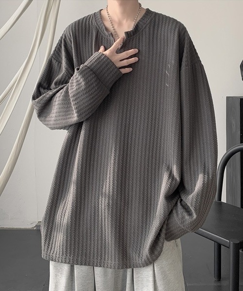 Ressaca(レサーカ)の「オーバーサイズ無地キーネックロンT(Tシャツ/カットソー・メンズ・ナチュラル/ブラック/カーキ/チャコール/ホワイト・M/L/XL)」の22枚目の写真