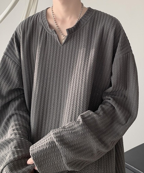 Ressaca(レサーカ)の「オーバーサイズ無地キーネックロンT(Tシャツ/カットソー・メンズ・ナチュラル/ブラック/カーキ/チャコール/ホワイト・M/L/XL)」の21枚目の写真