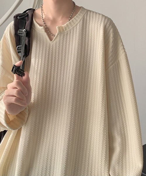 Ressaca(レサーカ)の「オーバーサイズ無地キーネックロンT(Tシャツ/カットソー・メンズ・ナチュラル/ブラック/カーキ/チャコール/ホワイト・M/L/XL)」の15枚目の写真