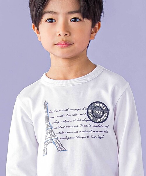 エッフェル塔レタープリントレイヤード風長袖Tシャツ(90~150cm)（Tシャツ/カットソー）｜BeBe（ベベ）