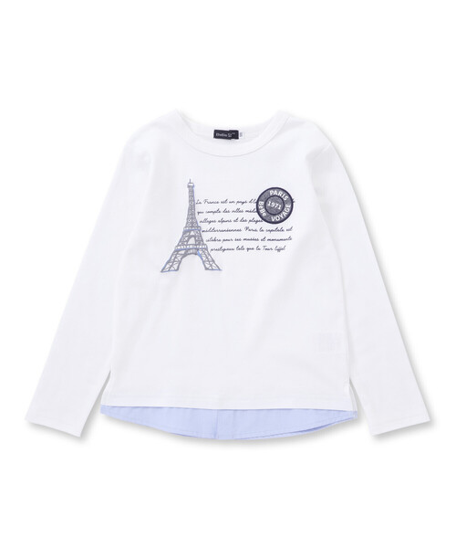 エッフェル塔レタープリントレイヤード風長袖Tシャツ(90~150cm)（Tシャツ/カットソー）｜BeBe（ベベ）