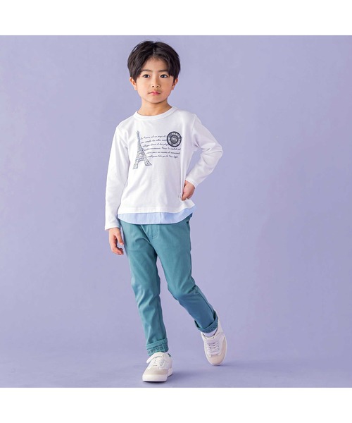 エッフェル塔レタープリントレイヤード風長袖Tシャツ(90~150cm)（Tシャツ/カットソー）｜BeBe（ベベ）