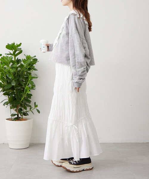 w closet（ダブルクローゼット）の「ワッシャーロングスカート（スカート・レディース・アイボリー/オフホワイト/ブラック・FREE）」の9枚目の写真