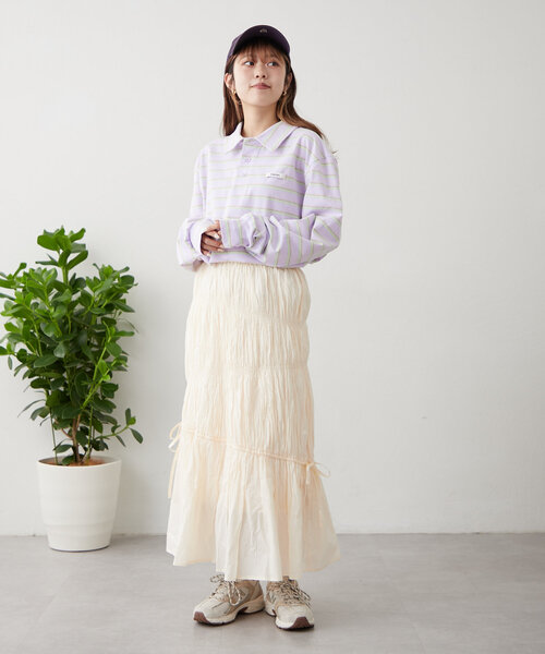 w closet（ダブルクローゼット）の「ワッシャーロングスカート（スカート・レディース・アイボリー/オフホワイト/ブラック・FREE）」の15枚目の写真