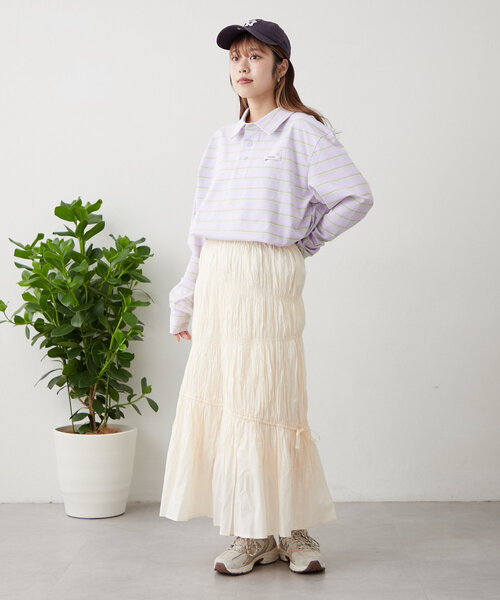 w closet（ダブルクローゼット）の「ワッシャーロングスカート（スカート・レディース・アイボリー/オフホワイト/ブラック・FREE）」の17枚目の写真