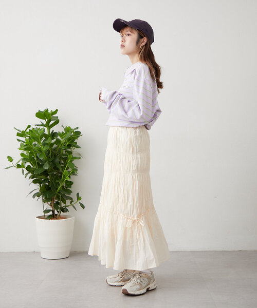 w closet（ダブルクローゼット）の「ワッシャーロングスカート（スカート・レディース・アイボリー/オフホワイト/ブラック・FREE）」の18枚目の写真