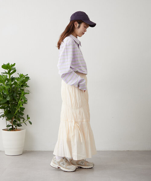 w closet（ダブルクローゼット）の「ワッシャーロングスカート（スカート・レディース・アイボリー/オフホワイト/ブラック・FREE）」の19枚目の写真
