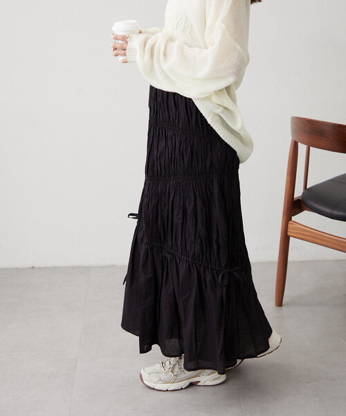 w closet（ダブルクローゼット）の「ワッシャーロングスカート（スカート・レディース・アイボリー/オフホワイト/ブラック・FREE）」の21枚目の写真