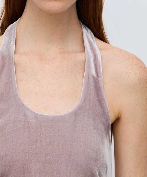 BACCA レーヨンシルクベルベット ホルターネックブラウス　ダークブルー BACCA レーヨンシルクベルベット ホルターネックブラウス ダーク