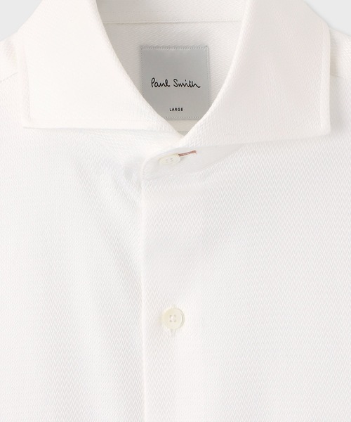 Paul Smith(ポールスミス)の「ミニヘリンボーンパターン ドレスシャツ / 153211 808PRX(ビジネスシャツ・メンズ・ホワイト・SMALL/MEDIUM/LARGE/X-LARGE)」の2枚目の写真