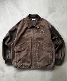 Docking Synthetic Leather Double Pocket Blouson ドッキングシンセティックレザーダブルポケットブルゾン