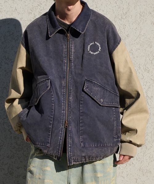Docking Synthetic Leather Double Pocket Blouson ドッキング