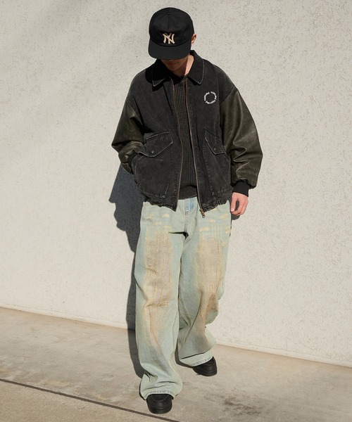 Perushu(ペルーシュ)の「Docking Synthetic Leather Double Pocket Blouson ドッキングシンセティックレザーダブルポケットブルゾン(ブルゾン・メンズ・ネイビー/ブラウン/ブラック/ピンク・MEDIUM/LARGE)」の14枚目の写真