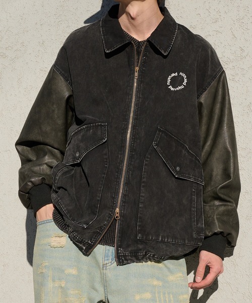 Docking Synthetic Leather Double Pocket Blouson ドッキング