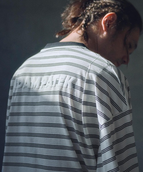 ADAMPATEK/rounded border long sleeve T/プリント入りラウンド