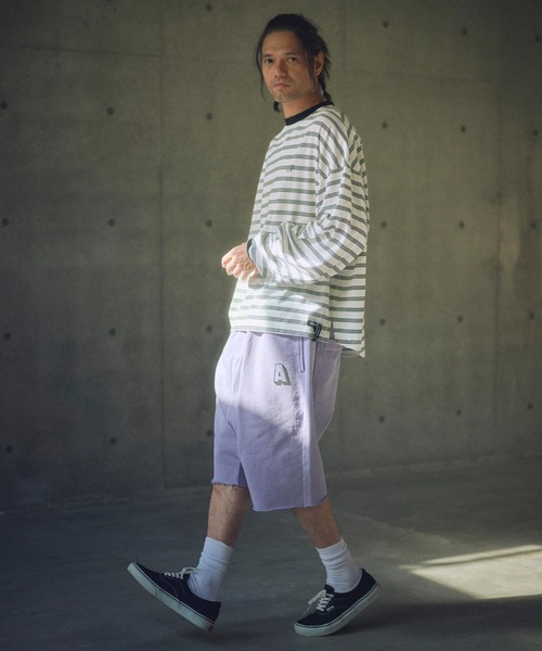 ADAMPATEK/rounded border long sleeve T/プリント入りラウンド