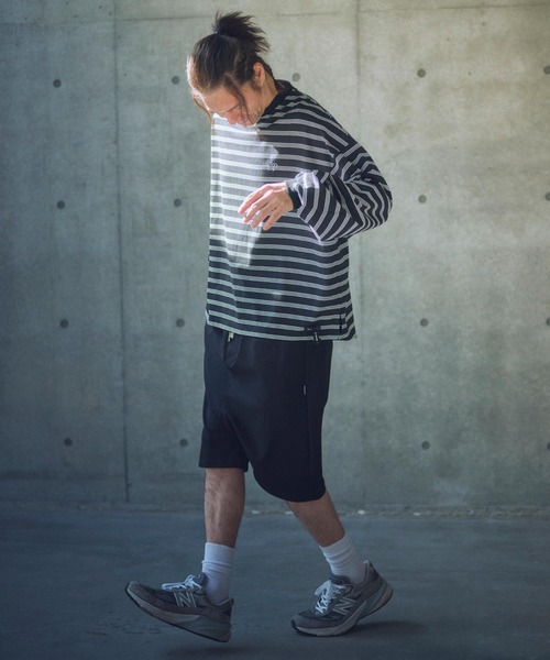 ADAMPATEK/rounded border long sleeve T/プリント入りラウンド