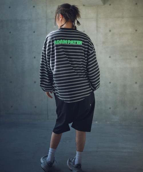 ADAMPATEK/rounded border long sleeve T/プリント入りラウンド