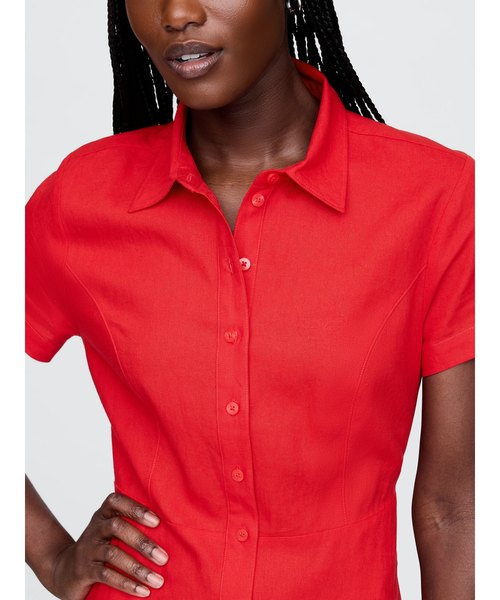 GAP（ギャップ）の「リネンブレンド マキシシャツワンピース（ワンピース・レディース・レッド/オフホワイト/ブラック・XXS/L/M/S/XS）」の6枚目の写真