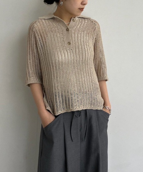 anuke（アンヌーク）の「anuke Mesh Polo Knit メッシュポロニット