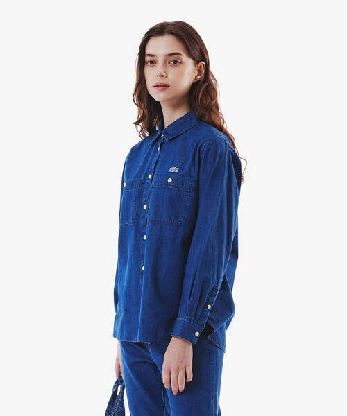 LACOSTE(ラコステ)の「ダブルポケットデニムシャツ(シャツ/ブラウス・レディース・ホワイト/ブルー・36/34/40/38)」の5枚目の写真