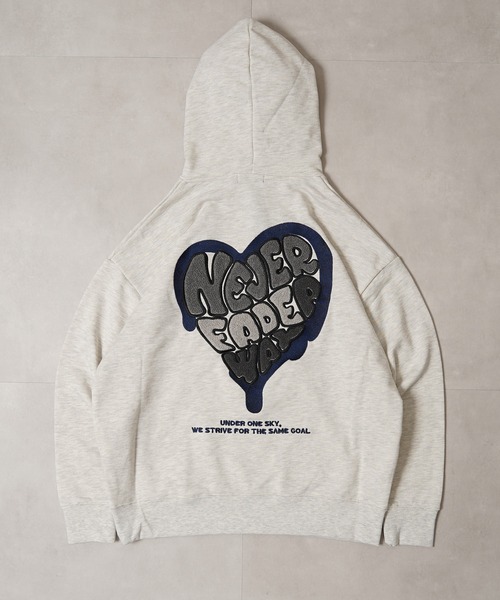 1111clothing(ワンフォークロージング)の「ハート サガラ刺繍 スウェットパーカー【セットアップ 可能】/ Heart Sagara Embroidery Sweatshirt Hoodie(パーカー・レディース・ブラック/チャコールグレー/ネイビー/アッシュ・M/L)」の19枚目の写真
