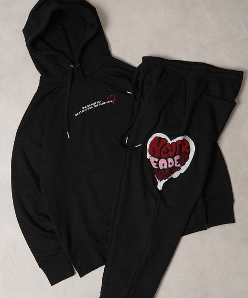 1111clothing(ワンフォークロージング)の「ハート サガラ刺繍 スウェットパーカー【セットアップ 可能】/ Heart Sagara Embroidery Sweatshirt Hoodie(パーカー・レディース・ブラック/チャコールグレー/ネイビー/アッシュ・M/L)」の9枚目の写真