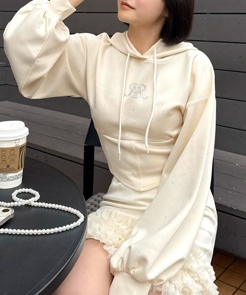 ROYAL PARTY（ロイヤルパーティー）の「ウエストシェイプラインストーンフーディー（パーカー・レディース・ブラック/オフホワイト/グレー・FREE）」の17枚目の写真