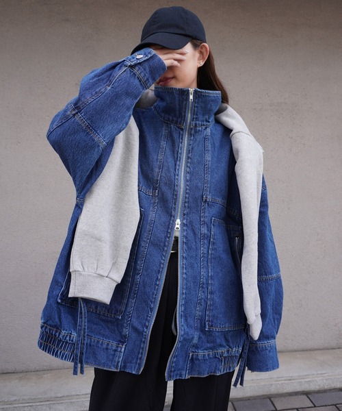 gossara(ゴサラ)の「デニムスタンドブルゾン(ブルゾン・レディース・グレー/ブルー・FREE)」の2枚目の写真