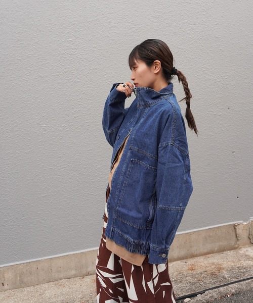 gossara(ゴサラ)の「デニムスタンドブルゾン(ブルゾン・レディース・グレー/ブルー・FREE)」の4枚目の写真