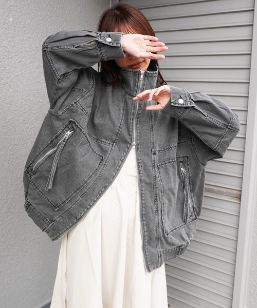 gossara(ゴサラ)の「デニムスタンドブルゾン(ブルゾン・レディース・グレー/ブルー・FREE)」の20枚目の写真