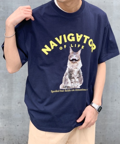 セール】【接触冷感】アニマルロゴプリント刺繍Tシャツ 猫T ヒゲ