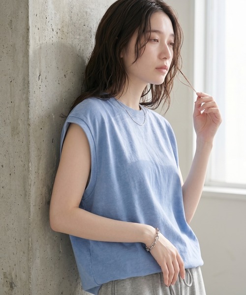 JEMORGAN(ジェーイーモーガン)の「JEMORGAN 天竺 ピグメントノースリーブ(タンクトップ・メンズ・オレンジ/パープル/グリーン/オフホワイト/ブラック/サックスブルー・M/L/XL)」の4枚目の写真