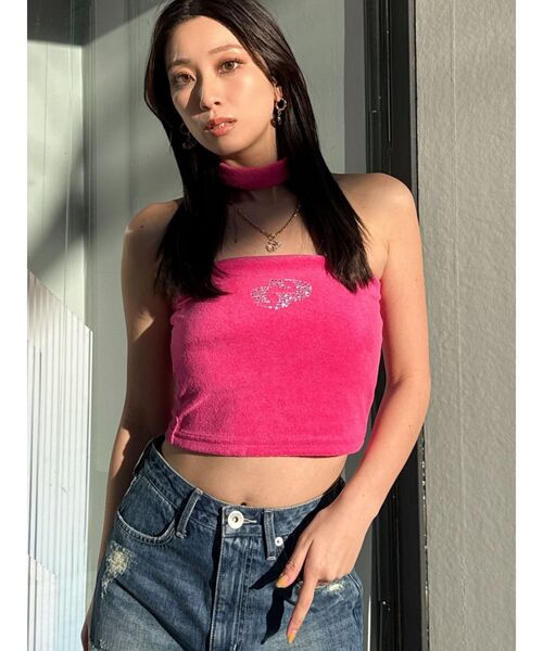 GYDA（ジェイダ）の「チョーカー付きGDパイルビスチェ【SETUP着用可】（チューブトップ・レディース・ピンク/ブルー/オフホワイト/ブラック・FREE）」の4枚目の写真