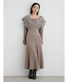 anuans アニュアンス　バイカラーリブニットフレアワンピース アニュアンス anuans バイカラーリブニットフレアワンピース