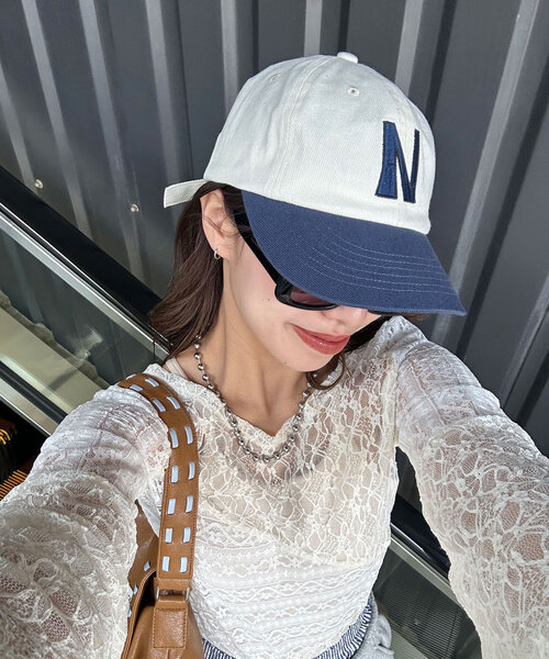 CIAOPANIC（チャオパニック）の「バイカラーベースボールキャップ（キャップ・レディース・グリーン/レッド/ネイビー・FREE）」の2枚目の写真